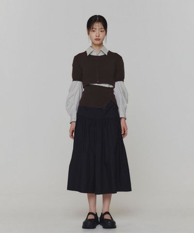 Crop button cardigan set, dark brown