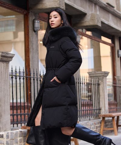 Kelly 鵝絨長款羽絨服（黑色）