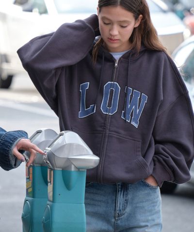 Low soft sweat zip-up hoodie, charcoal