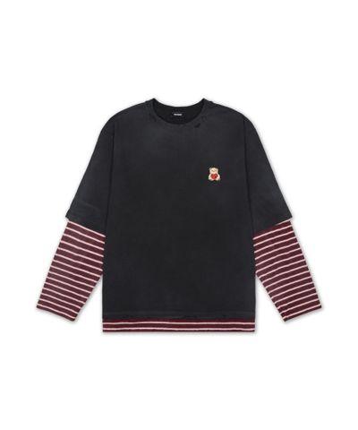 Layered stripe long-sleeve tee, black
